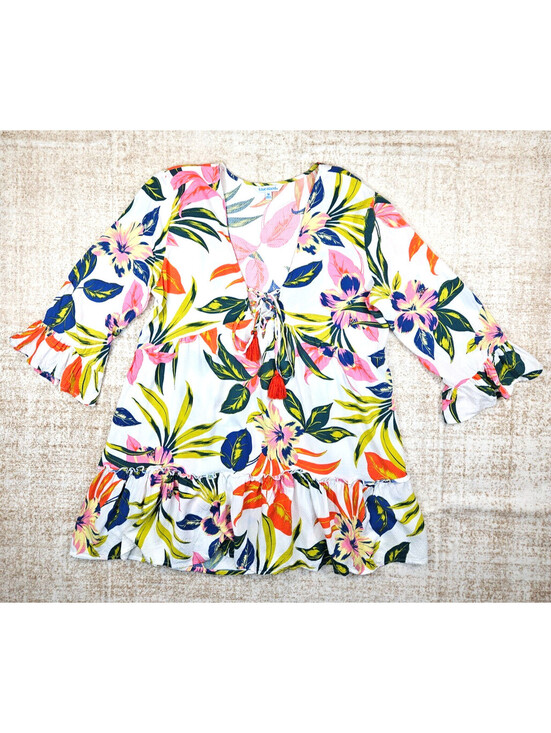 Blue Island Dresses & Skirts - Blue Island Size M Summer Tropical Leaf & Floral V-Neck Beach Mini Dress